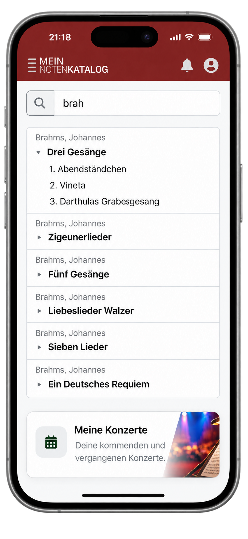 Mein Notenkatalog auf einem iPhone